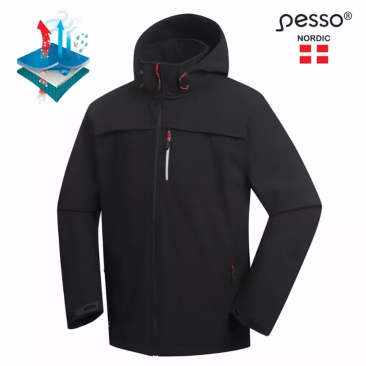Softshell-takki hupulla atlanta, musta 4xl, pesso - Softshell takit ja housut - 503-ATLANTA-B-4XLP - 1