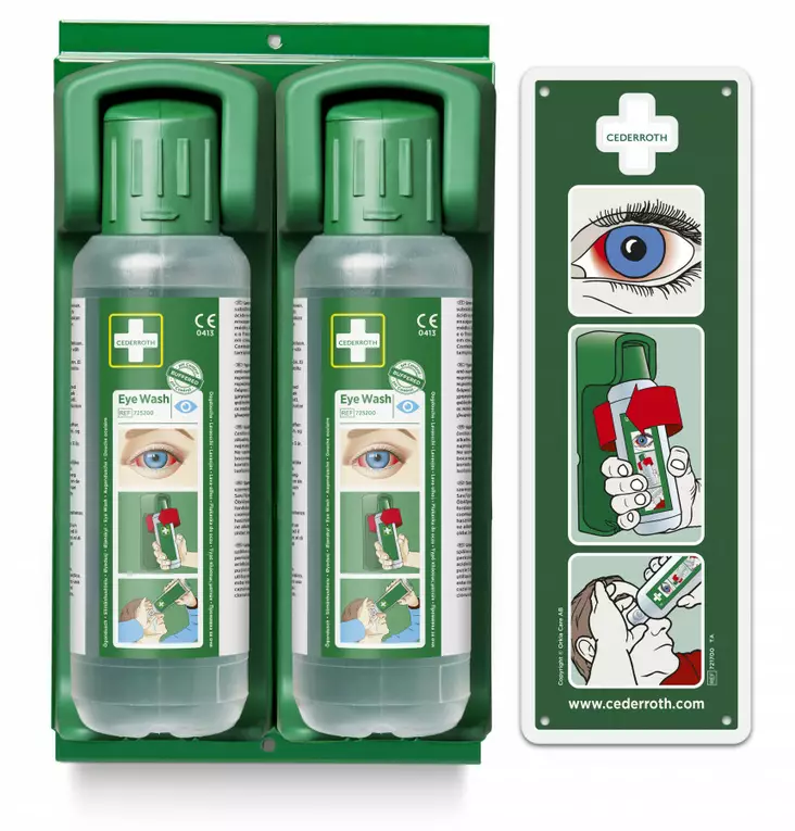 Seinäteline kahdelle 500 ml:n silmänhuuhtelupullolle, cederroth - Ensiaputarvikkeet - 503-7202CEDER - 1