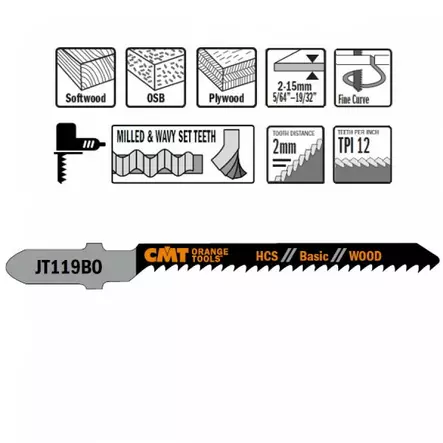 Pistosahanterä 50x2/12tpi hcs 5kpl 50x2/12tpi, cmt - Pistosahanterät - 503-JT119BO-5CMT - 1