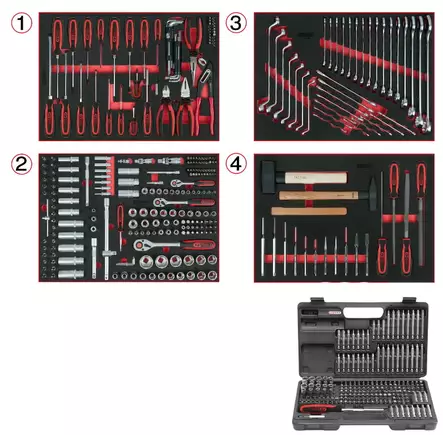 Yleismallinen työkalusarja, 515 korkealaatuista työkalua, ks tools - Työkalut työkaluvaunuihin - 503-713-0515KST - 1