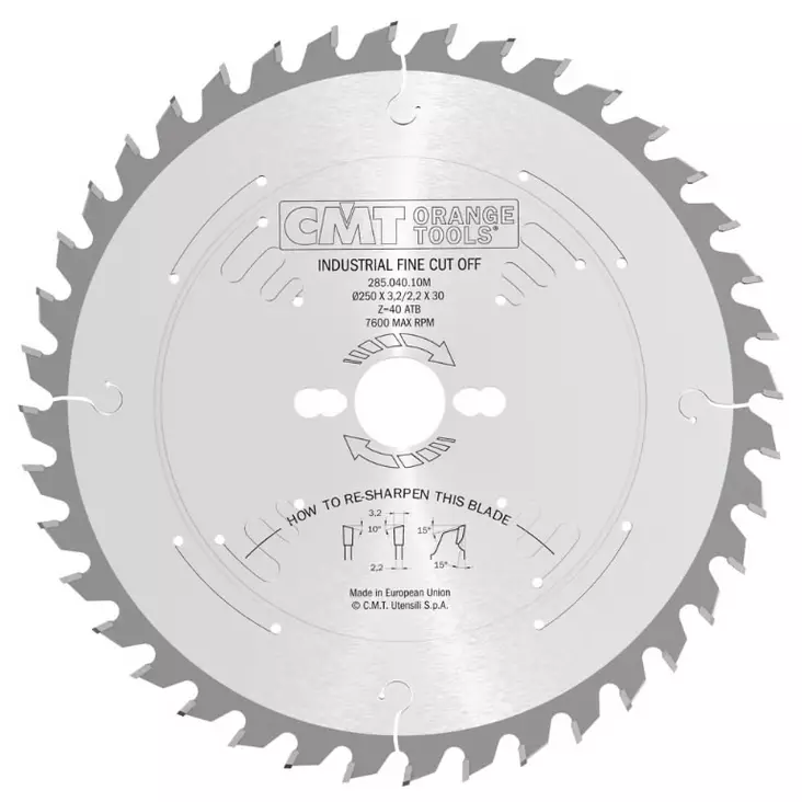 300 x 30 60h katkaisuterä 300x3,2/2,2x30 z60 a=15° b=10° atb, cmt - Pyörösahanterät - 503-285-060-12MCMT - 1