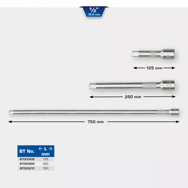 1/2" pidennys 125 mm, brilliant tools - Hylsyt ja voimahylsyt - 503-BT022908KST - 1