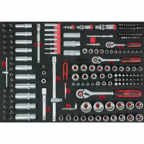 1/4+3/8+1/2'' hylsyavainsarja 195pcs insert, ks tools - Työkalut työkaluvaunuihin - 503-711-0195KST - 1