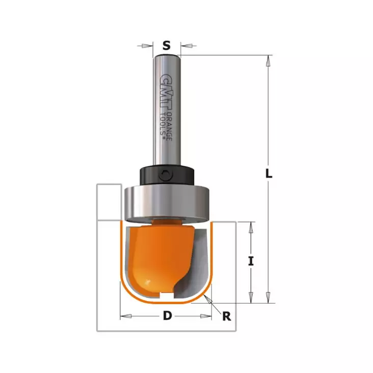 Bowl and tray router bit with bearing hw rh d=19 i=16 r=6,4 l=54 s=6 z2, cmt - Yläjyrsimen terät - 503-751-002-11BCMT - 1