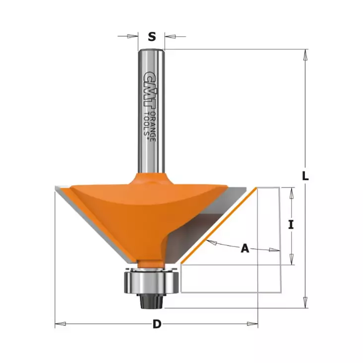 Chamfer bit with bearing hw a=45° d=65 i=26 l=76,7 s=12,7 z2, cmt - Yläjyrsimen terät - 503-836-950-11CMT - 1