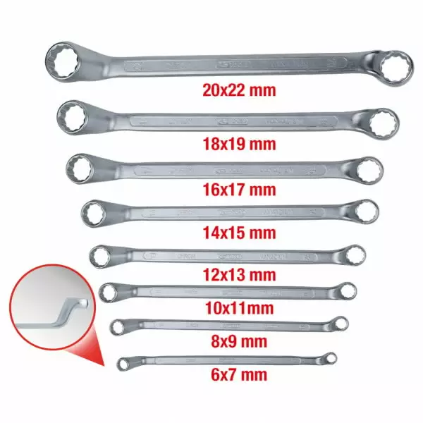Double ring spanner set, offset, 8 pcs 6-22mm, ks tools - Lenkki- ja kiintolenkkiavaimet - 503-517-0248KST - 1