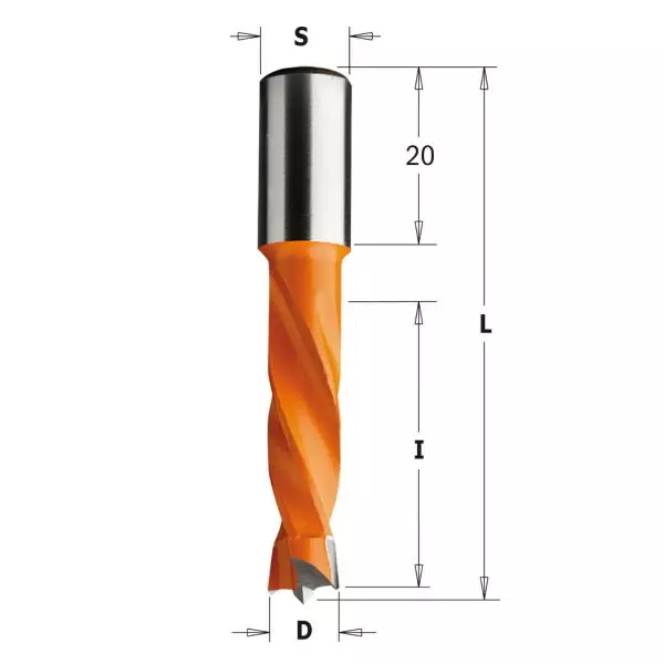 Dowel drill hw d= 7 x30x57,5 s=10x20 lh, cmt - Puunporaus - 503-308-070-12CMT - 1