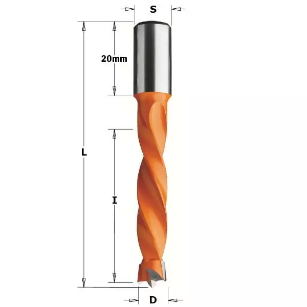Dowel drill tct d= 6,35x43x70 s=10x20 rh, cmt - Puunporaus - 503-309-064-11CMT - 1