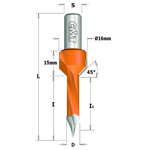 Dowel drill with countersink for through holes hw s=10x20, cmt - Puunporaus - 503-378-052-11CMT - 1