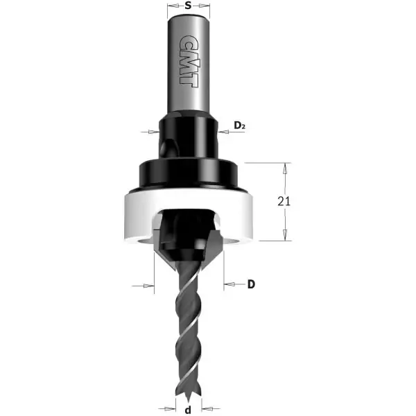 Drill bit with 45° countersink set hw z2 s=8 d=3/12 rh, cmt - Puunporaus - 503-521-312-11ACMT - 1