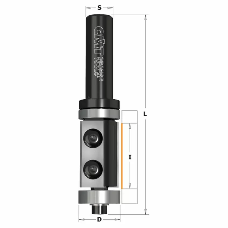 Flush trim bit with insert knives, double bearings i=30 d=19 l=90 s=12,7, cmt - Yläjyrsimen terät - 503-657-692-11BCMT - 1