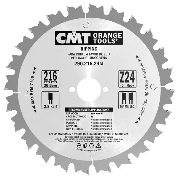 Halkaisuterä 190x2,6x30mm z12 a=20° b=10° atb, cmt - Pyörösahanterät - 503-290-190-12MCMT - 1