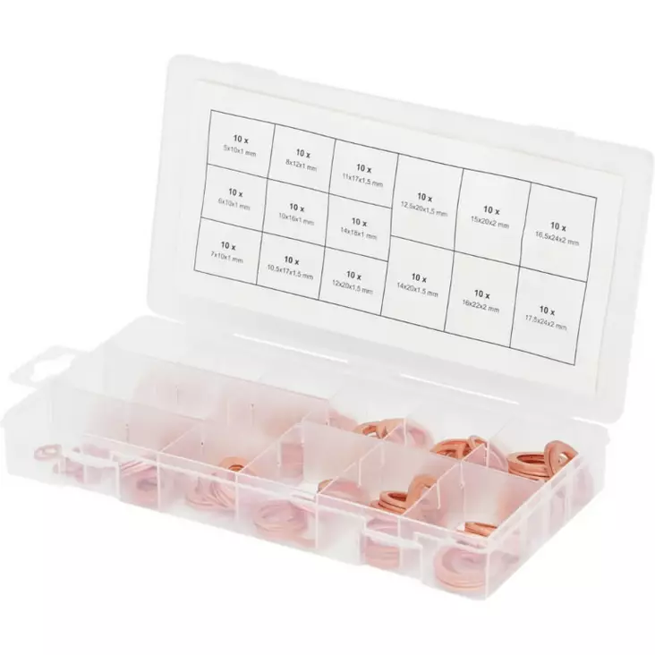 Kuparitiivisterengaslajitelma, ? 5–17,5 mm, 150-os, ks tools - Moottorityökalut - 503-970-0040KST - 1