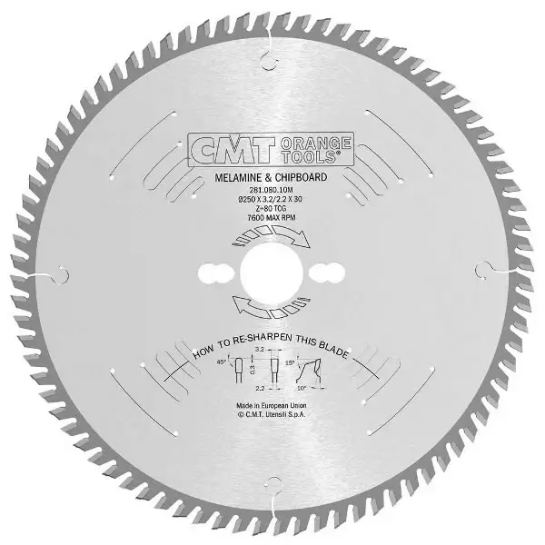 Melamiiniterä 250x3.2x30mm z80 a=10° tcg, cmt - Pyörösahanterät - 503-281-080-10MCMT - 1
