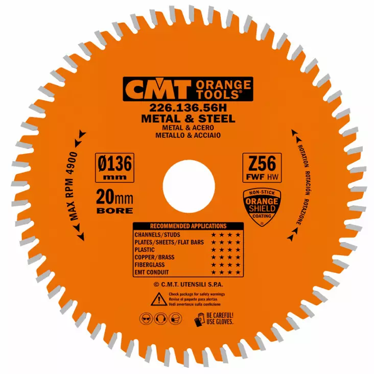 Metalliterä industrial h 136x1,5/1,2x20(+10) z56 a=0° b=8° fwf, cmt - Pyörösahanterät metallille - 503-226-136-56HCMT - 1