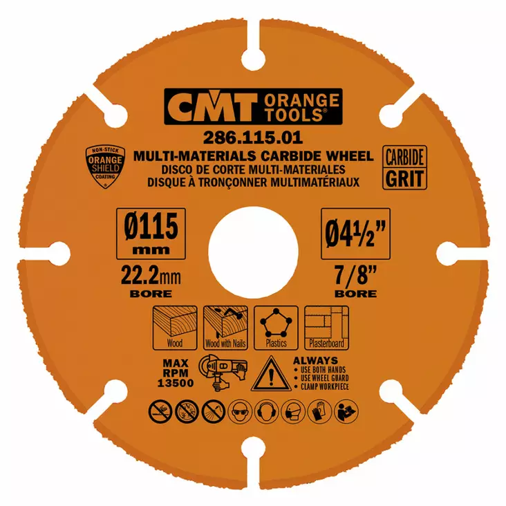 Multi-materials carbide wheel for angle grinder 115x22,23mm, cmt - Pyörösahanterät metallille - 503-286-115-01CMT - 1