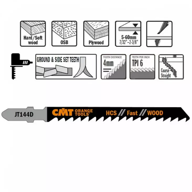 Pistosahanterä 75x4mm z6tpi hcs 5 kpl 75x4mm z6tpi, cmt - Pistosahanterät - 503-JT144D-5CMT - 1