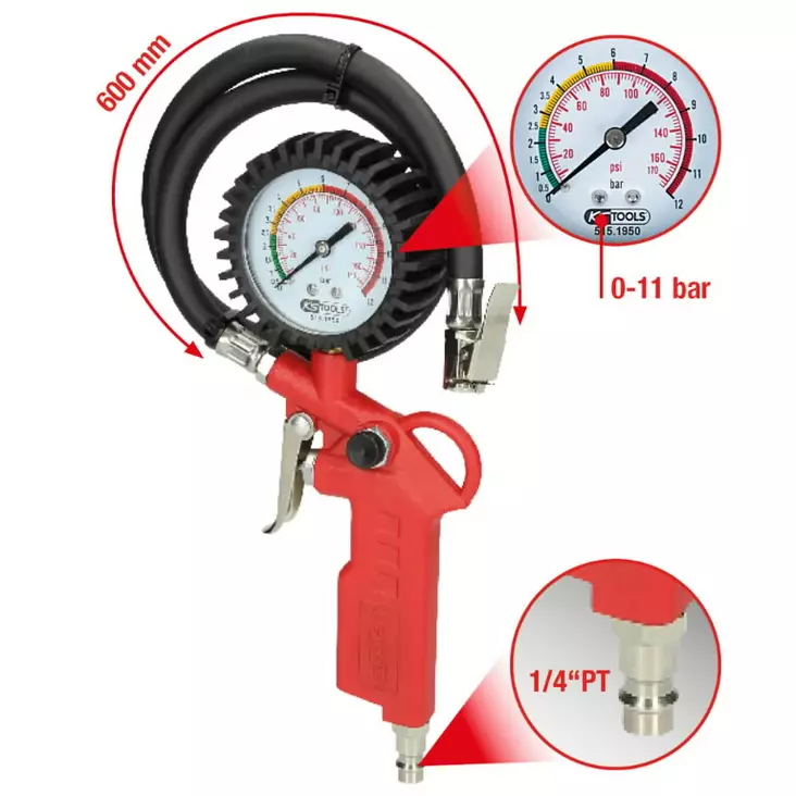 Rengasilmanpaineenmittari, 0-11 baaria, ks tools - Jarrutyökalut - 503-515-1950KST - 1