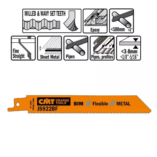 Sabre saw blade for metal 20pcs in pack bim 150x1,8x14tpi, cmt - Puukkosahanterät - 503-JS922BF-20CMT - 1