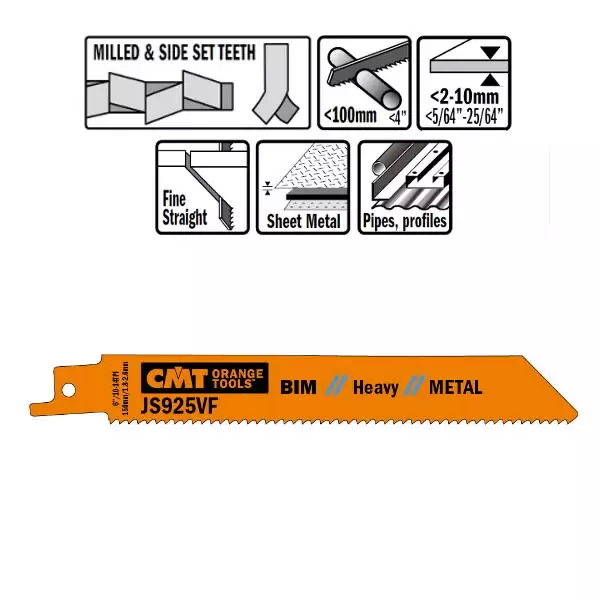 Sabre saw blade for metal 5pcs in pack bim 150x1,8-2,6x10-14tpi, cmt - Puukkosahanterät - 503-JS925VF-5CMT - 1
