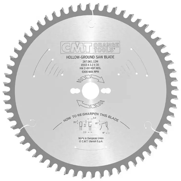 Saw blade for wood industrial hw 303x3,2/2,2x30 z60 a=-6° b=hdf, cmt - Pyörösahanterät - 503-287-061-12MCMT - 1