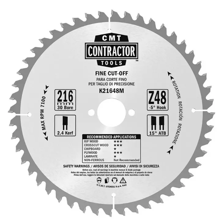 Saw blade k contractor® 216x30mm z48, cmt - Pyörösahanterät - 503-K21648MCMT - 1