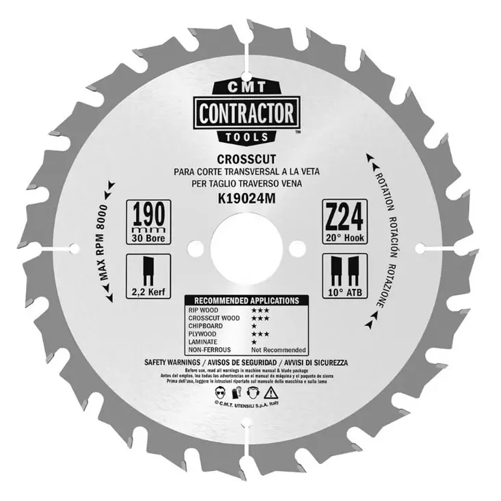 Sawblades for wood 190x2,2/1,4x30mm z24 a20° b10° atb 10pcs 190z2a2b1atb 19024m2/1,4x30mm z24 a20, cmt - Pyörösahanterät - 503-K19024M-X10CMT - 1