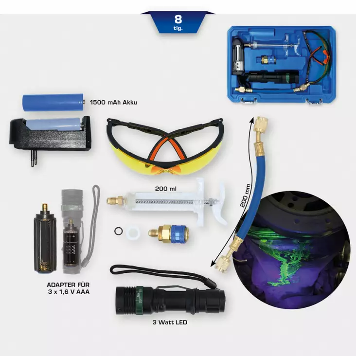 Uv-taskulamppusarja vuodonetsintään, 8-os, brilliant tools - Moottorityökalut - 503-BT611020KST - 1