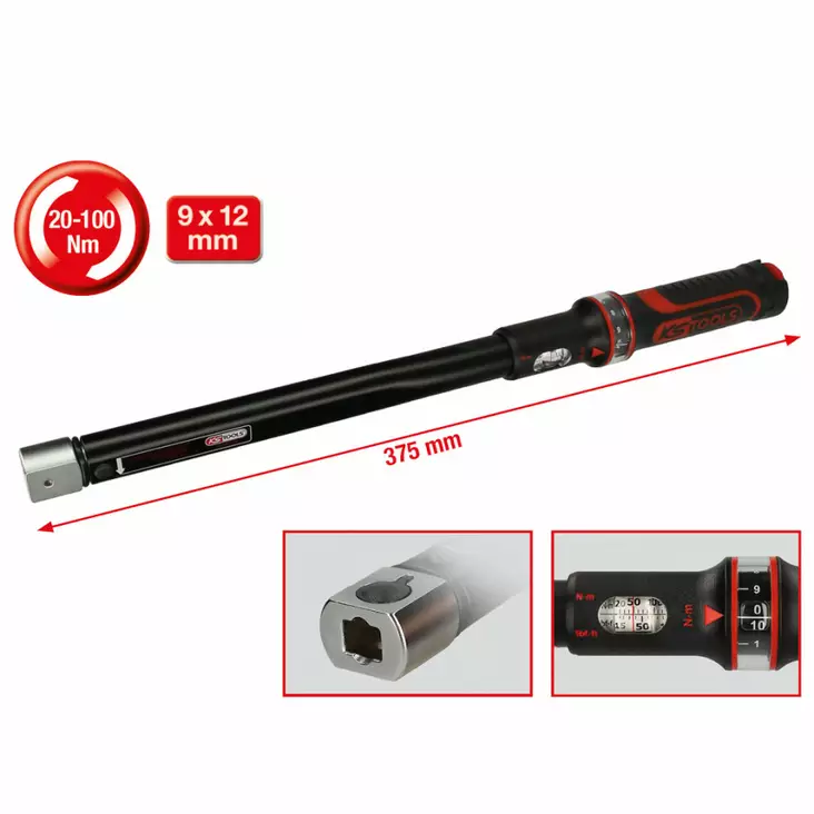 Vääntiavain 9x12mm 20-100nm, ks tools - Momenttiavaimet vaihtopäillä - 503-516-1632KST - 1